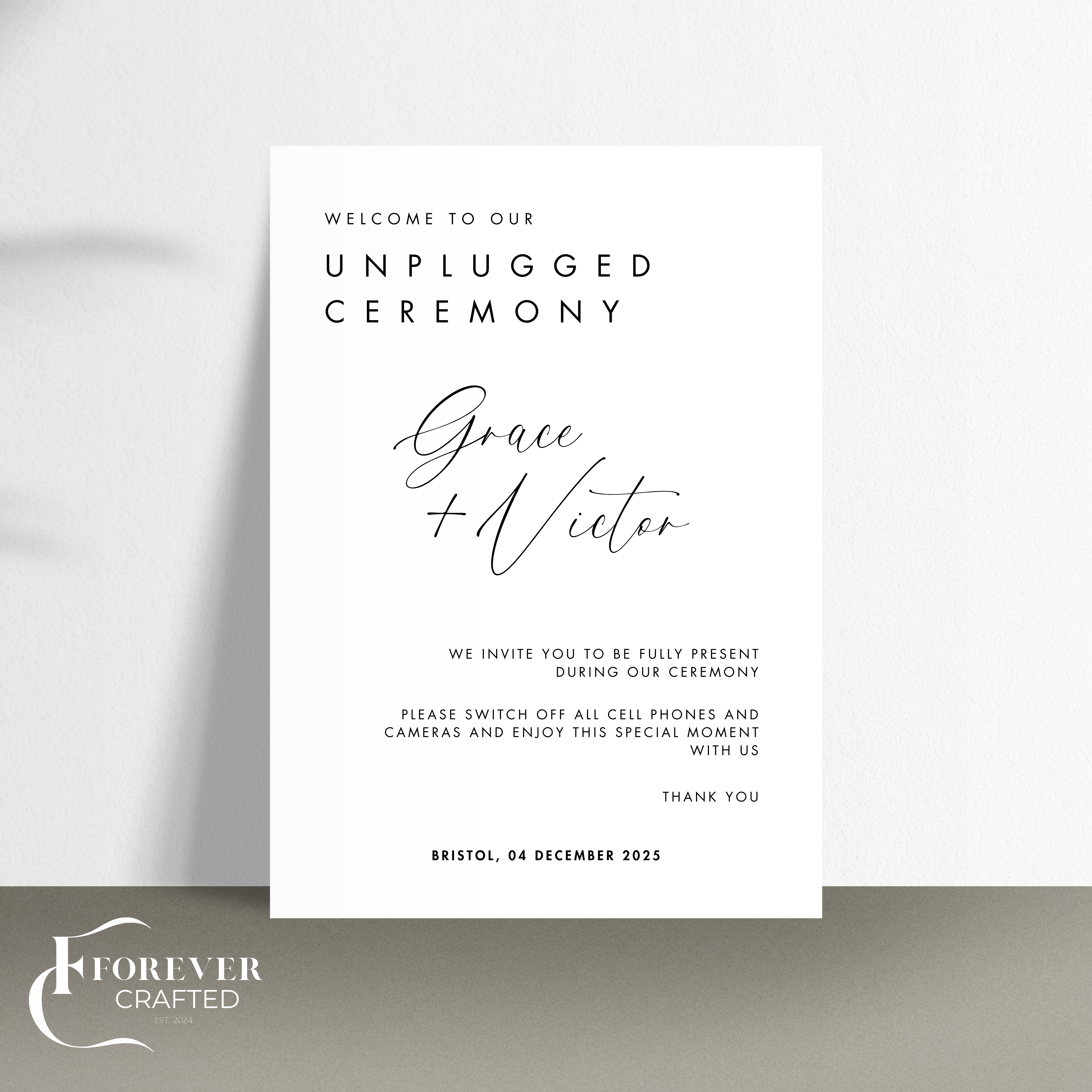 Unplug Ceremony Sign - Amouré
